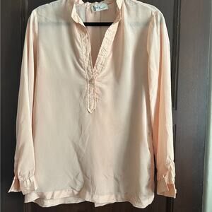 70s Vintage NEIL'S APPAREL | PInk Crinkle Silky Popover W/ Pleat Back | Size 10